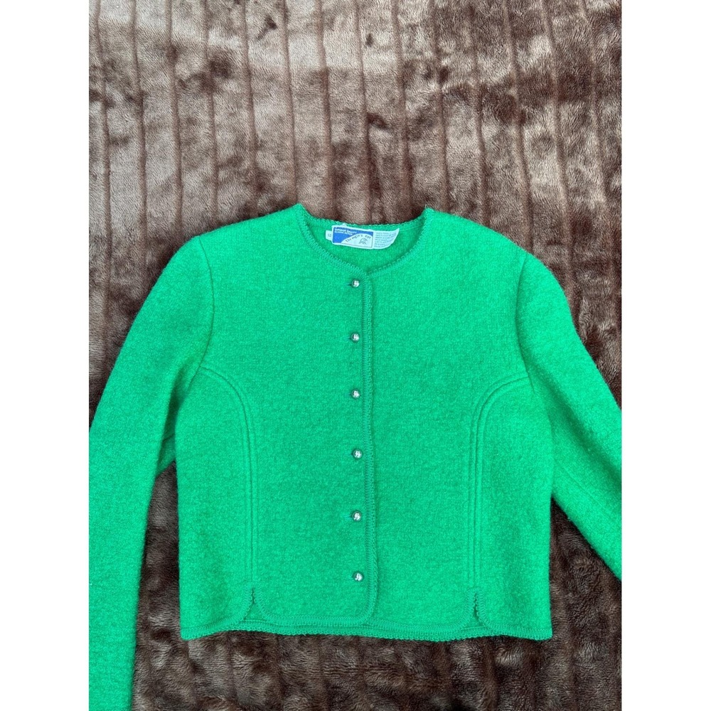Vintage The Eagle's Eye Green 100% Wool Boiled Wool Cardigan Jacket Sz 12